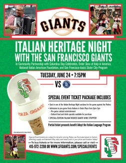 Flyer for Italian Heritage Night with the San Francisco Giants